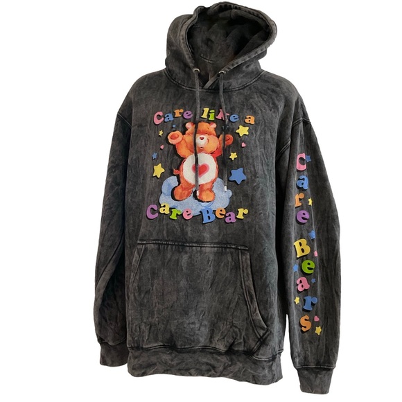 Care Bears Tops - Care Like A Care Bear Acid Wash Black Hoodie Pullover Sweater Sweatshirt